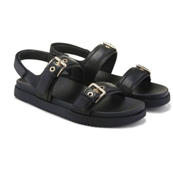 Madden Girl Womens‎ Sprittz Double Buckle Strap Flat Sandals Black Size 7.5 NWT - Picture 1 of 10